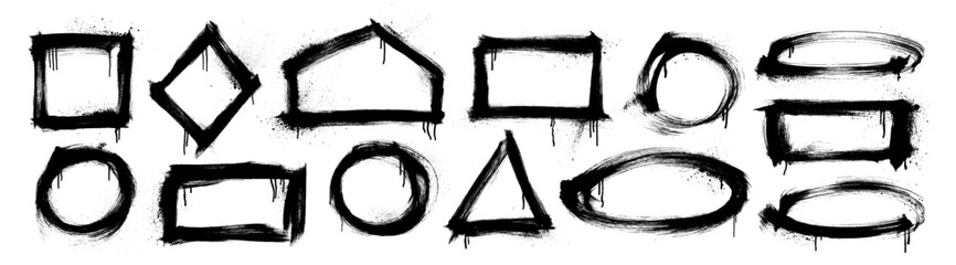 Poster - Abstract geometric shapes in graffiti style with spray and drips. Hand drawn various grunge geometric frames.