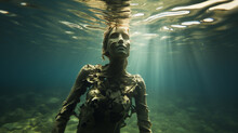 Sculpture Of A Woman Submerged Underwater
