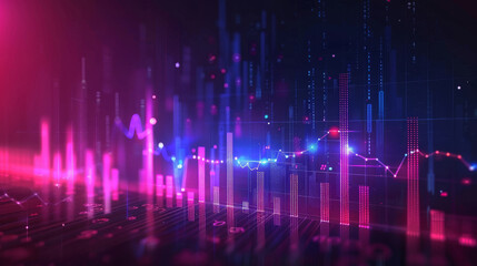 Poster - Futuristic digital landscape of glowing financial graphs and charts