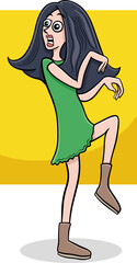 Sticker - cartoon surprised or scared young woman or girl character