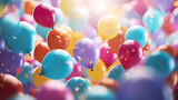 Fototapeta Sypialnia - April fools day colorful balloons blur background