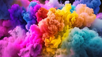 Poster - Colorful powder explosion isolated on black background. Abstract colored cloud. Abstract colorful powder explosion on black background. Colored cloud. Colorful dust explode, AI Generated