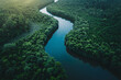 A breathtaking aerial view of a winding river cutting