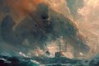 A giant monster, a colossal titan, emerges from the depths of the ocean, attacking a ship in a dramatic scene of destruction. Generative AI