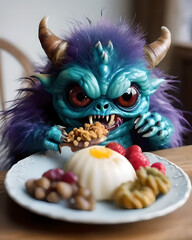 Wall Mural - Cute angry little monster eating, for art design, for characters design, for ilustrations design.