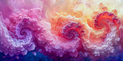 Wall Mural - abstract close up view of a purple and pink yellow, orange, white swirly pattern on a black and white background with pink and purple orange swirls on the bottom of the image.