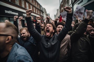 Sticker - Crowd of people protesting on a street