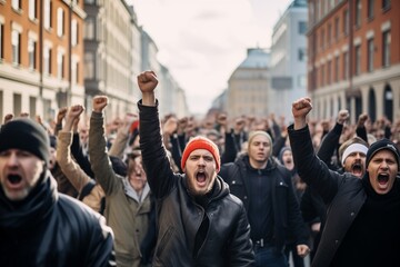 Sticker - Crowd of people protesting on a street