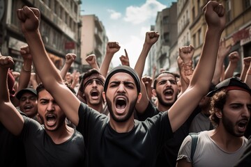 Sticker - Crowd of people protesting on a street