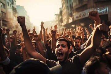 Sticker - Crowd of people protesting on a street