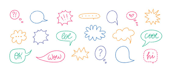 Fototapete - Hand drawn crayon colorful speech bubbles. Vector doodle illustration set.