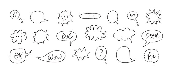 Poster - Hand drawn crayon speech bubbles. Vector doodle illustration set.