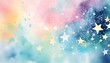glittery star confetti on colorful abstract pastel watercolor background