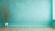 light blue color classic wall background with copy space parquet floor mock up room