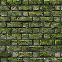 Poster - a close up of a brick wall with green moss growing on the top and bottom of it's sides.