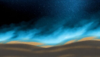 Wall Mural - blue black sandy night beach background with smoky impression retouched image