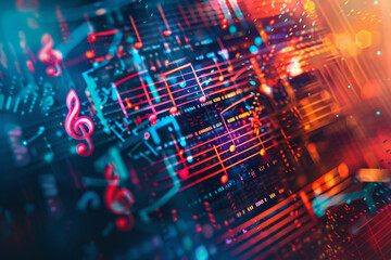 An abstract background featuring a close-up of a musical score, its notes and symbols symbolizing creativity and artistic expression