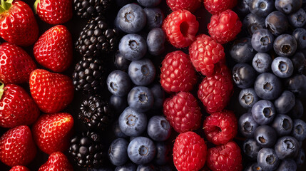 Wall Mural - Close Up of a Variety of Berries in a Row