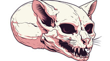 Cat Predator Skull. Dead Animal Engraving Hand Draw