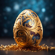 golden Easter egg with relief on a dark background