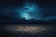 Brilliant clouds illuminated by moonlight above parched, cracked earth. Mystical Night Sky Over Cracked Earth