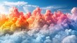 a group of clouds with a rainbow in the middle of one of the clouds and a blue sky in the background.