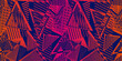 © Olgastocker - Abstract neon sporty seamless pattern. Urban street grunge texture with chaotic lines, strokes, triangles, ink paint. Colorful graffiti style vector background. Pop art fashion. Trendy sport design