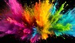 splash or explosion of multicolored paint on black background swirl of watercolor or colored powder abstract pattern of bright colorful water concept of spectrum wide banner holi