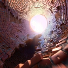 Wall Mural - a very large brick structure with a bright light coming out of the center of the hole in the center 