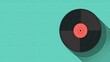 © Jafree - Minimalist vintage vinyl record isolated on a green background. Classic LP with a central highlight. Concept of minimalism, retro music, vinyl collection, and modern design. Art. Banner. Copy space