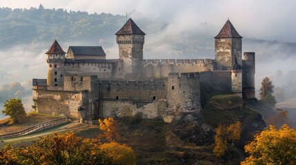 Wall Mural - Background with the Old Gothic Castle in the hill