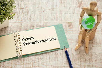 Wall Mural - There is notebook with the word Green Transformation. It is as an eye-catching image.