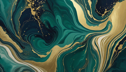 Canvas Print - Abstract dark green and gold marble texture with gold splashes, navy luxury background, Natural luxury abstract fluid art 