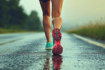 Wall Mural - Runner's legs. Backdrop with selective focus and copy space