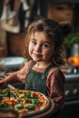 Little girl with a pizza. Generative AI