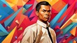 Andres Bonifacio portrait colorful geometric shapes background. Digital painting. Vector illustration from Generative AI