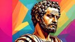 Antoninus pius portrait colorful geometric shapes background. Digital painting. Vector illustration from Generative AI