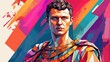 Caligula portrait colorful geometric shapes background. Digital painting. Vector illustration from Generative AI