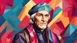 Desiderius erasmus portrait colorful geometric shapes background. Digital painting. Vector illustration from Generative AI