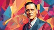 Edwin Hubble portrait colorful geometric shapes background. Digital painting. Vector illustration from Generative AI