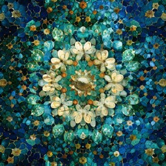 Aufkleber - A dazzling mandala pattern featuring flowers and gem-like details, radiating symmetry and opulence