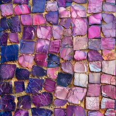 Aufkleber - Detailed close-up of a colorful mosaic tile wall, showcasing intricate patterns and designs created with small, vibrant tiles