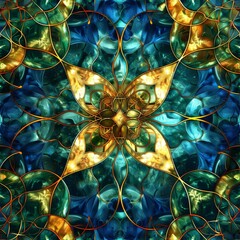 Poster - A stained glass window depicting a mesmerizing flower design with intricate patterns and vibrant colors