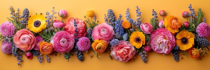 Poster - A vivid array of colorful flowers cascading down a wall, creating a striking and vibrant display