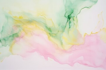 Fototapete - A vibrant painting showcasing a swirling mix of green, yellow, and pink hues blending together in a dynamic and captivating display of color and movement