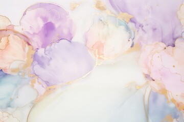 Poster - A vibrant abstract painting featuring an enchanting display of pink, purple, and blue flowers in full bloom, intertwining with each other in a mesmerizing dance of colors and shapes