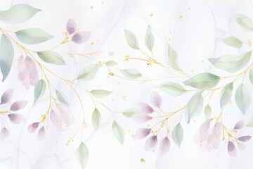Poster - A vibrant watercolor painting featuring delicate leaves and blossoming flowers, floating gracefully on a pristine white background