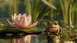 Bulgy-eyed cartoon frog on a lily pad