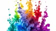 A mesmerizing image of ink dispersing in water, isolated on a white background, showcasing a rainbow of colors blending together