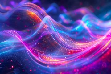 Wall Mural - colorful Swirls of Fractal Energy in Abstract Wave Particle Design, Illuminated by Creative Light and Geometric Patterns concept fiber network or internet  